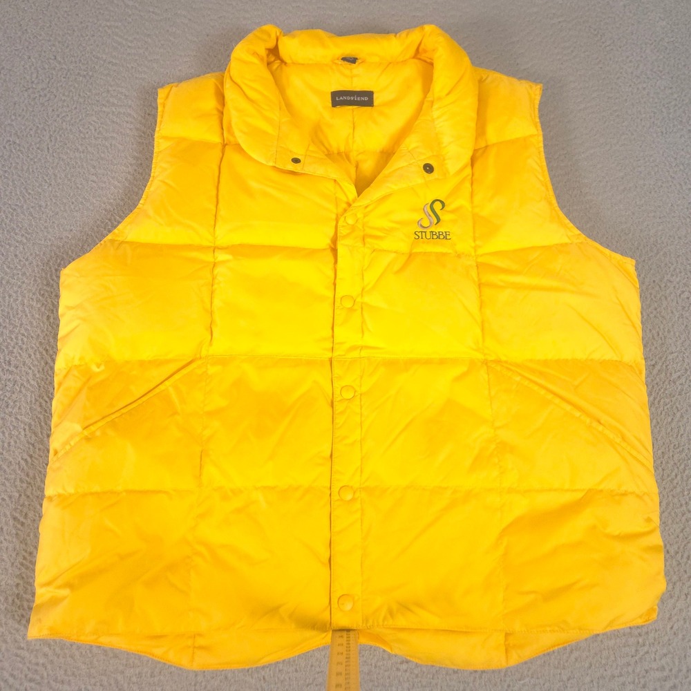 VINTAGE Lands' End Vest Mens XL Yellow‎ Down Filled Puffer Quilted Snap VTG 90s
